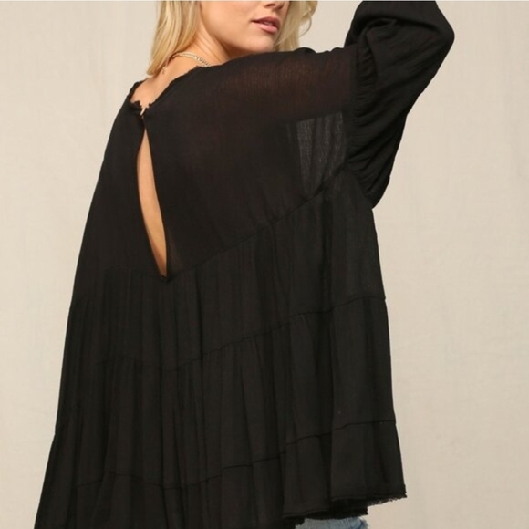 NWOT Kye Mi Oversized Small BABYDOLL TUNIC BLACK WITH ROUNDED NECKLINE - Picture 2 of 7
